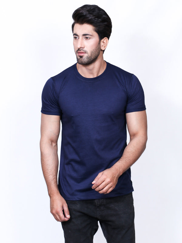 M Men's Plain Crew Neck T-Shirt Navy Blue