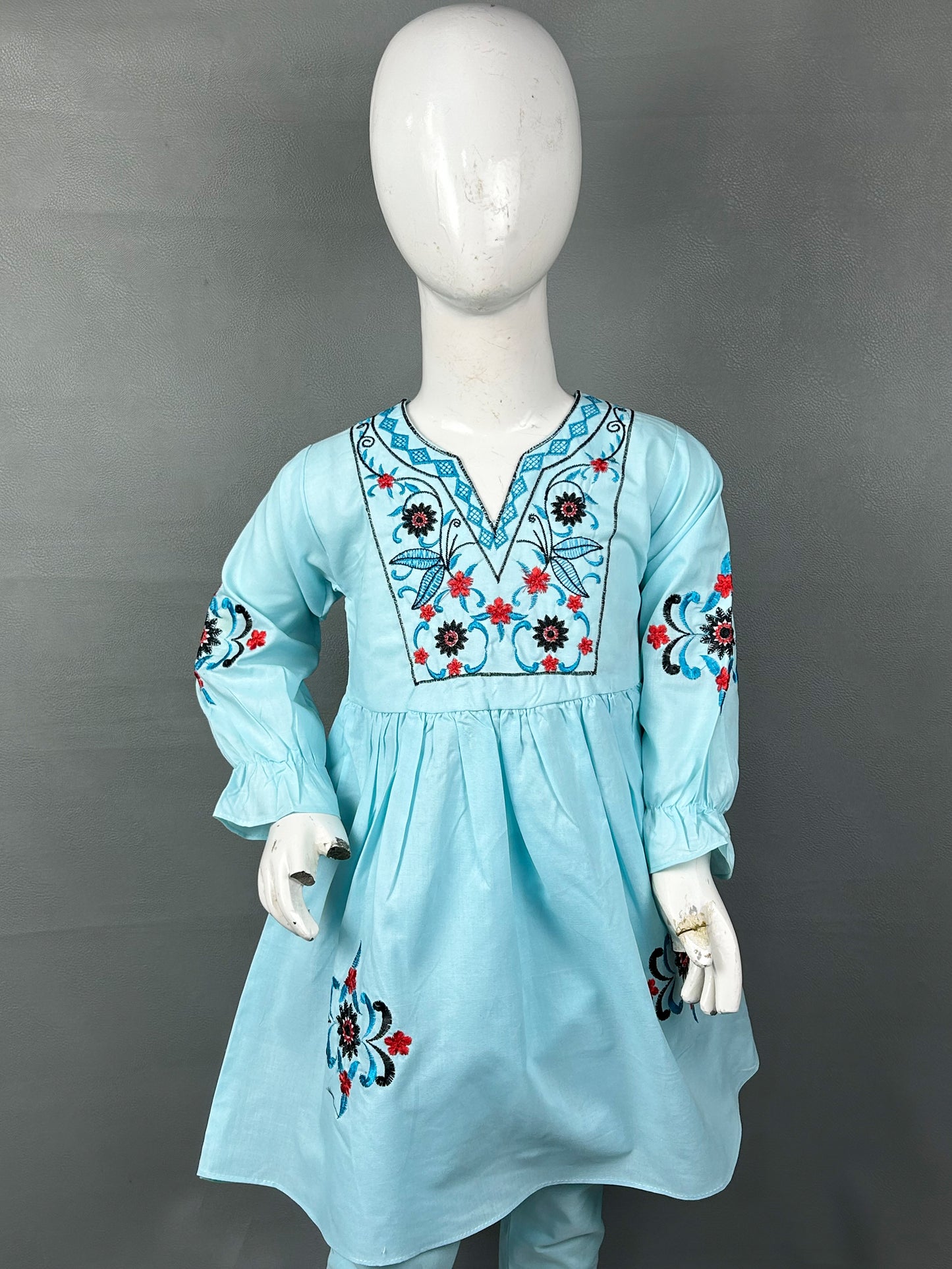 5Yr - 12Yrs Light Blue Embroidered Suit For Girls RZ GS127