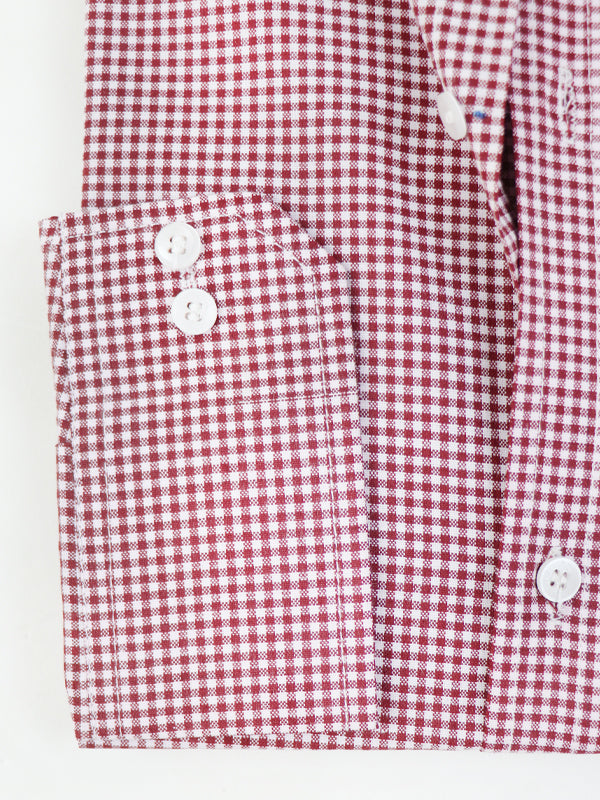 MFS12 Men's Formal Dress Shirt Dark Maroon Checks