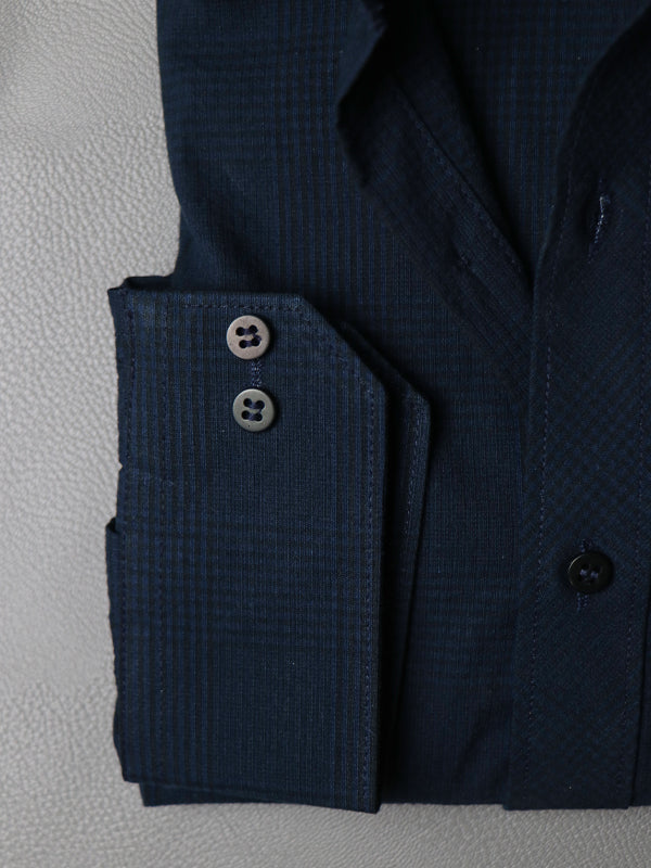 MFS04 Men's Formal Dress Shirt Dark Blue Checks
