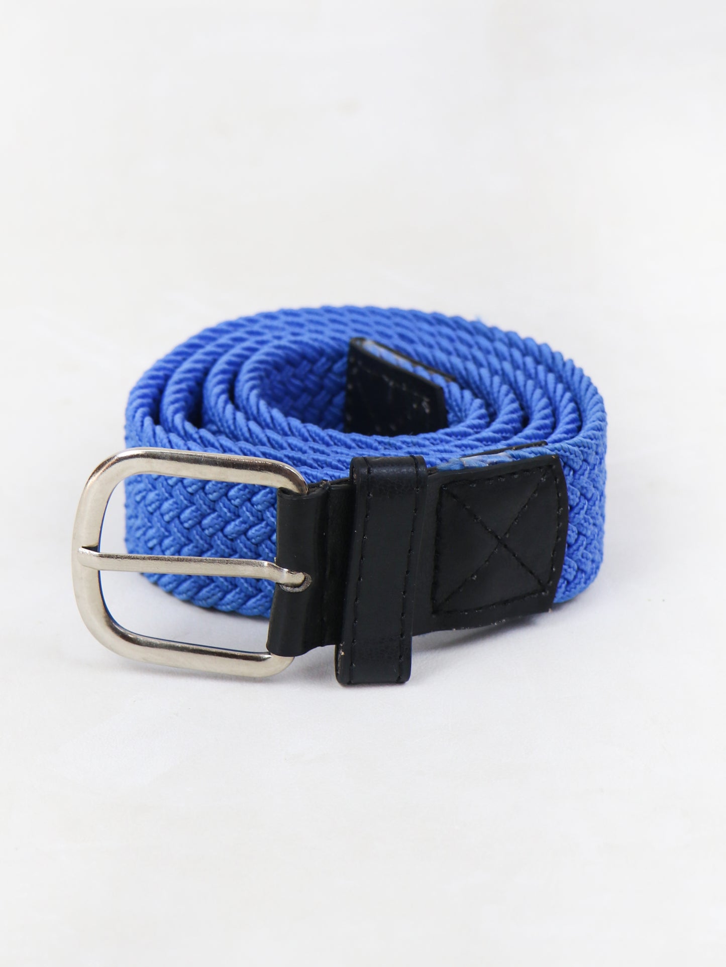Men Canvas Elastic Fabric Woven Stretch Braided Belt Bright Blue