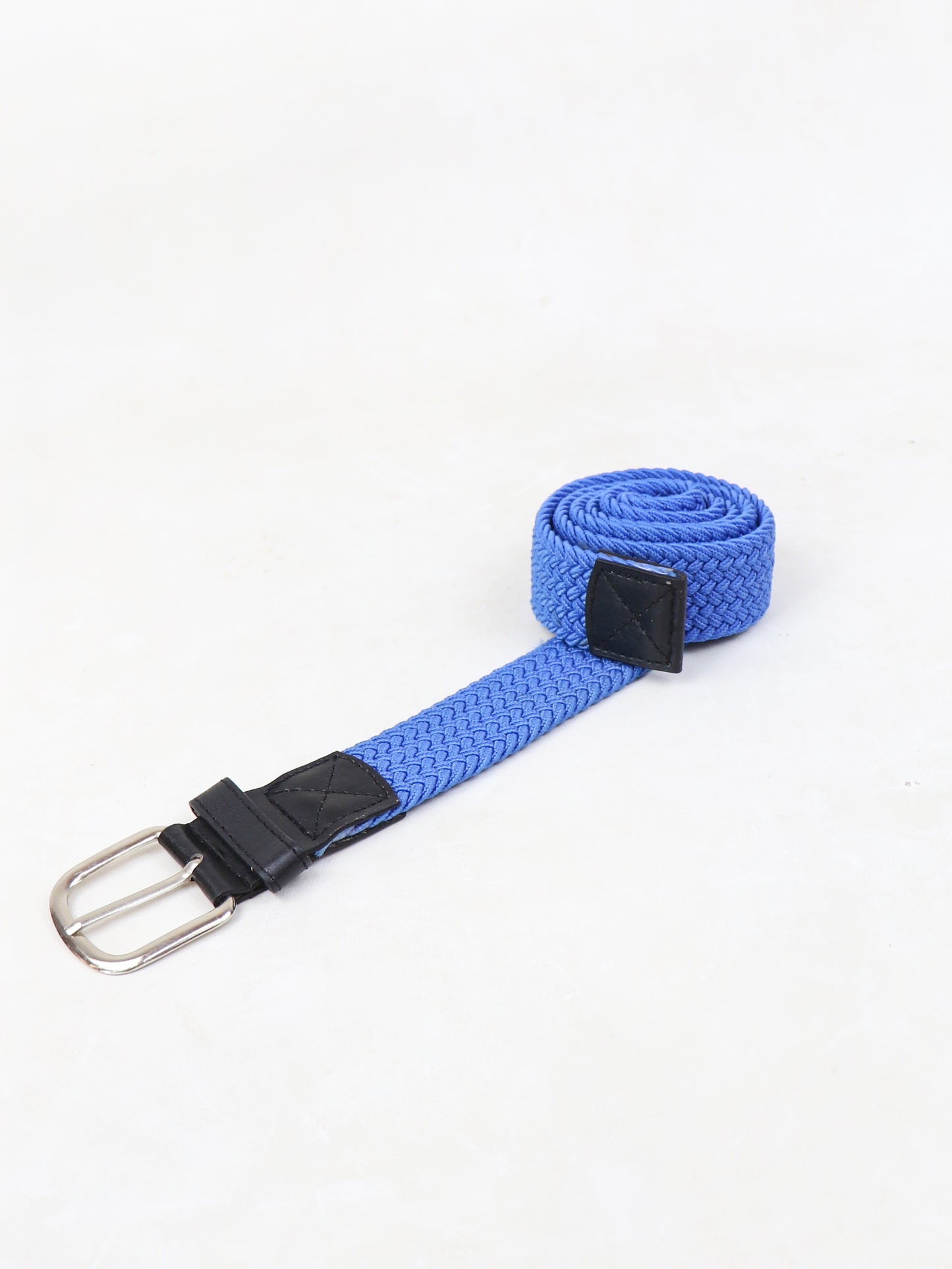 Men Canvas Elastic Fabric Woven Stretch Braided Belt Bright Blue