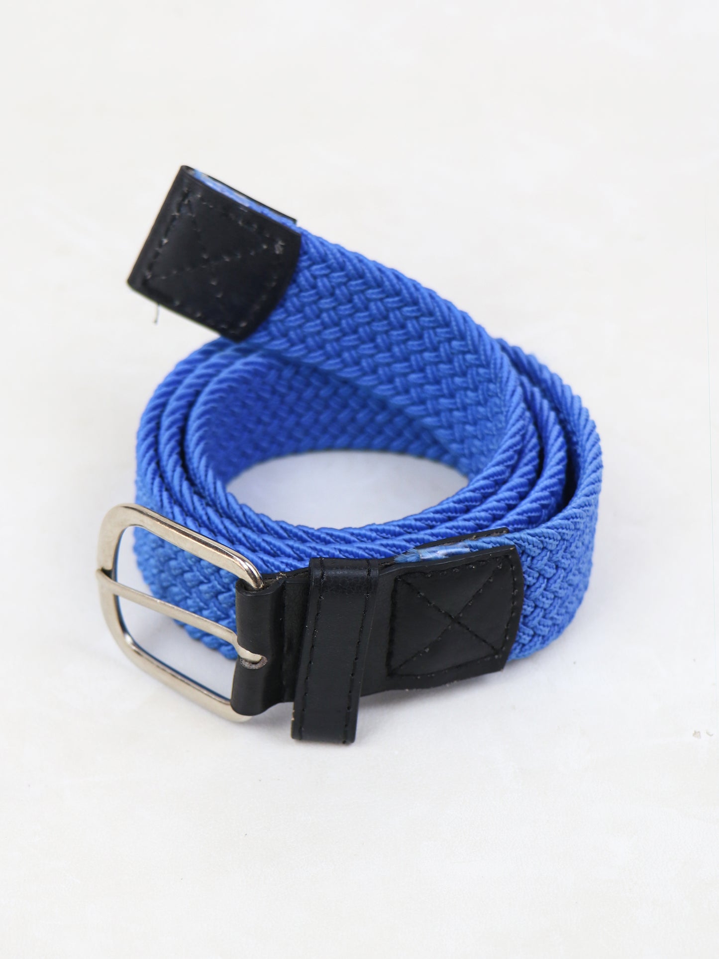 Men Canvas Elastic Fabric Woven Stretch Braided Belt Bright Blue