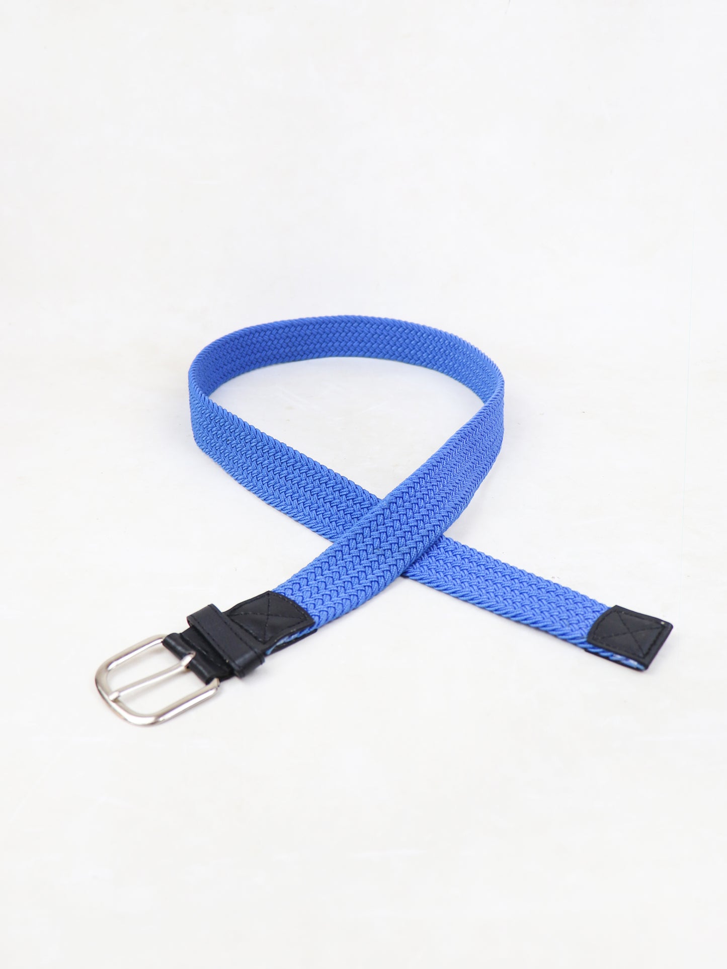 Men Canvas Elastic Fabric Woven Stretch Braided Belt Bright Blue