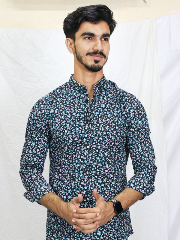 UM Men's Printed Casual Shirt Floral WBlack