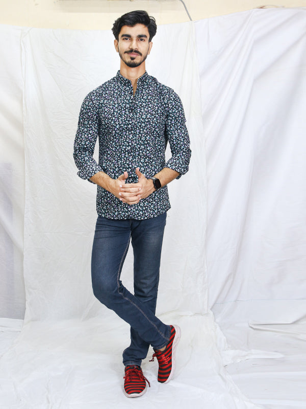 UM Men's Printed Casual Shirt Floral WBlack