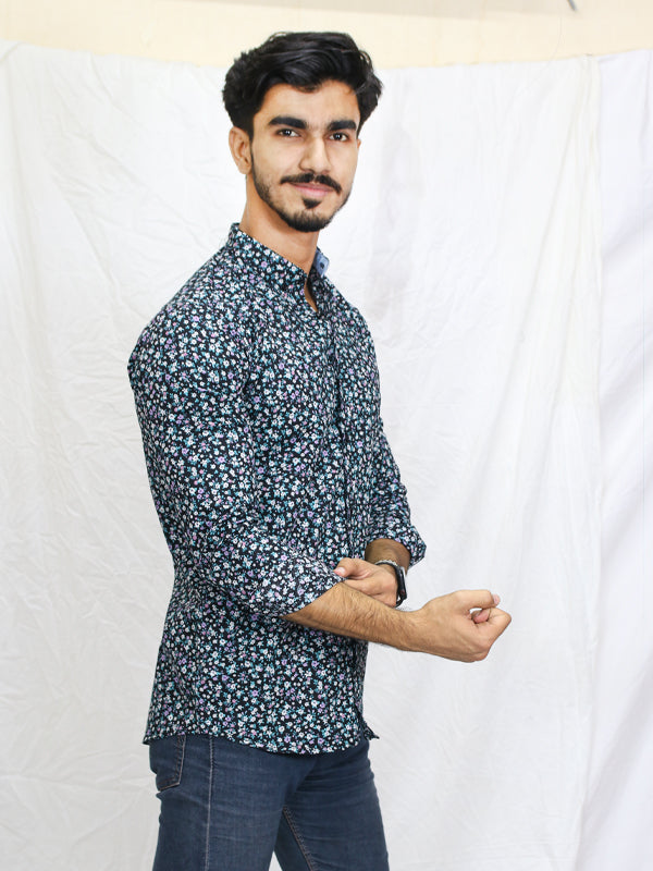 UM Men's Printed Casual Shirt Floral WBlack