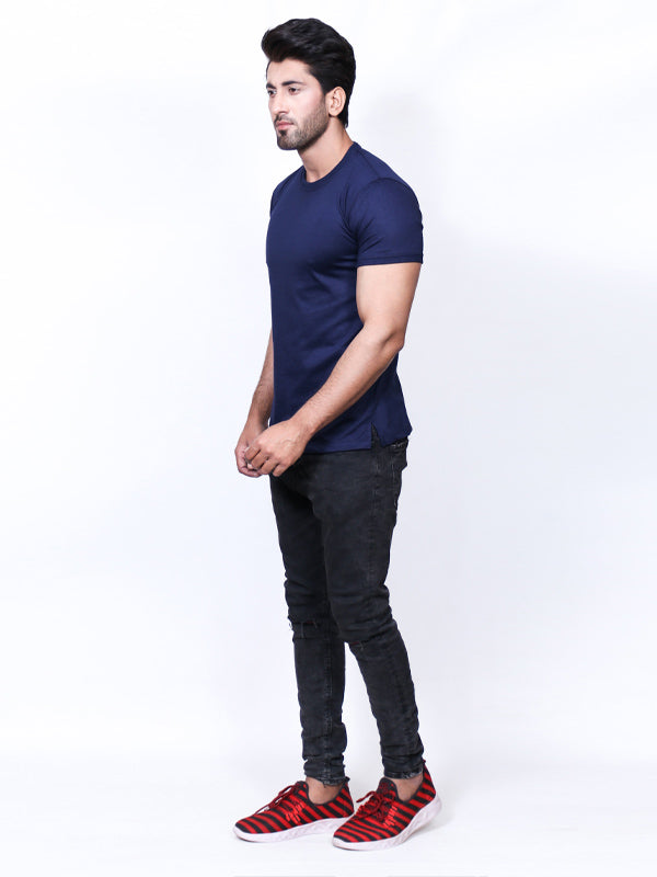 M Men's Plain Crew Neck T-Shirt Navy Blue