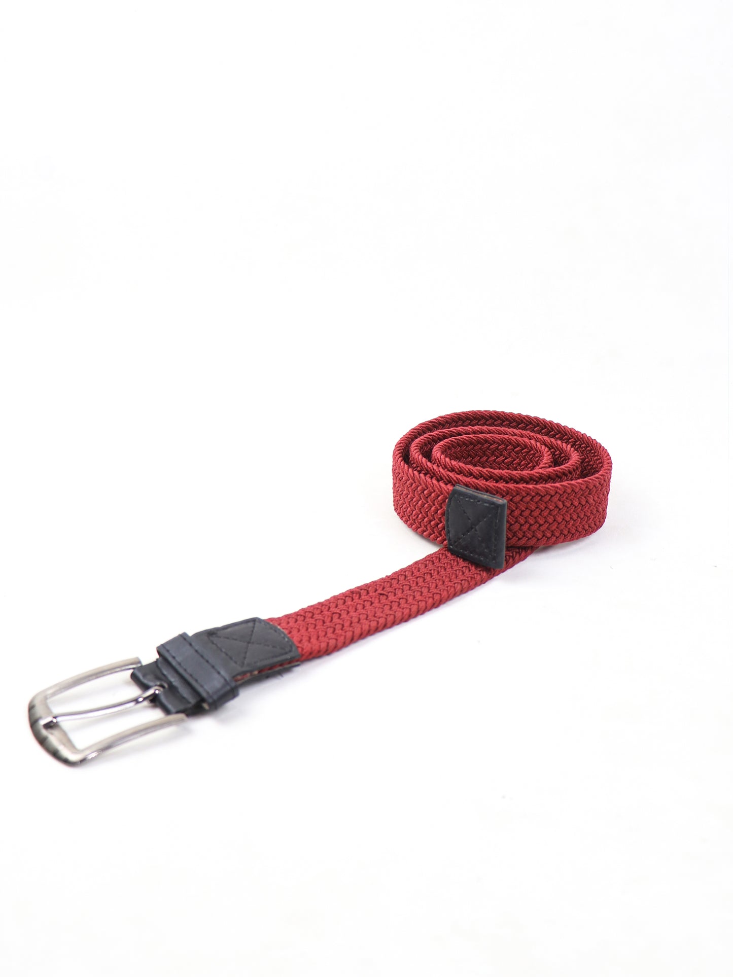 Men Canvas Elastic Fabric Woven Stretch Braided Belt Red