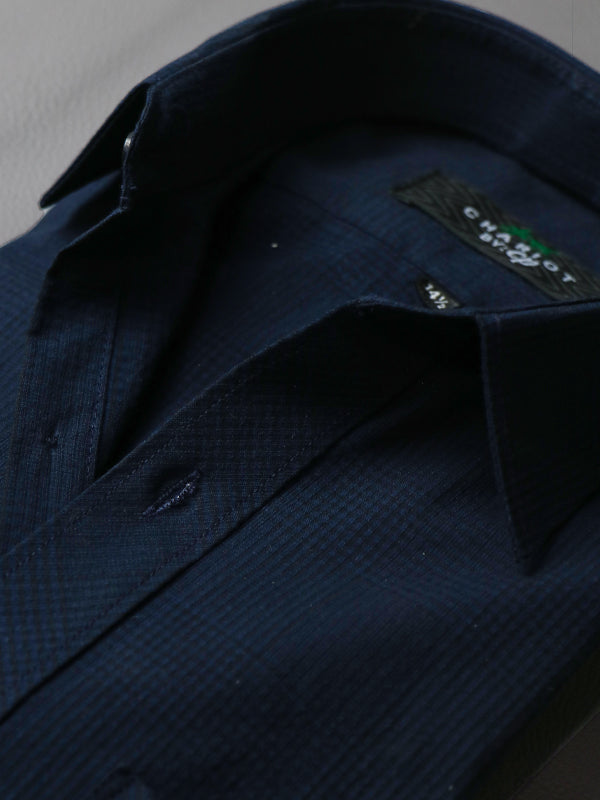 MFS04 Men's Formal Dress Shirt Dark Blue Checks