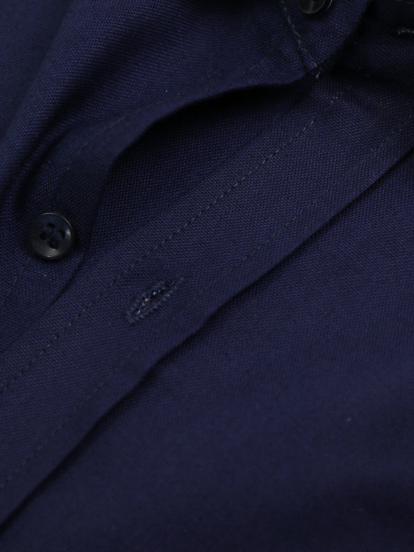 Z Men's Plain Chambray Formal Dress Shirt Dark Blue