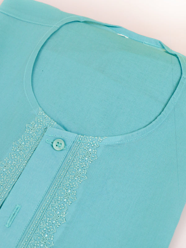 Cyan 100% Cotton Magsi Collar Kurta for Men