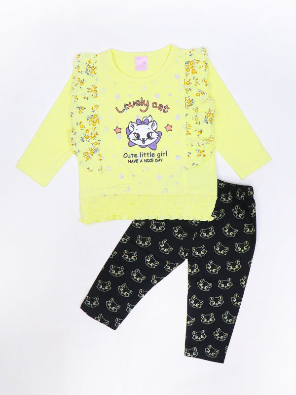 BG Girls Suit 1Yr - 4Yr Lovely Cat Light Yellow 515