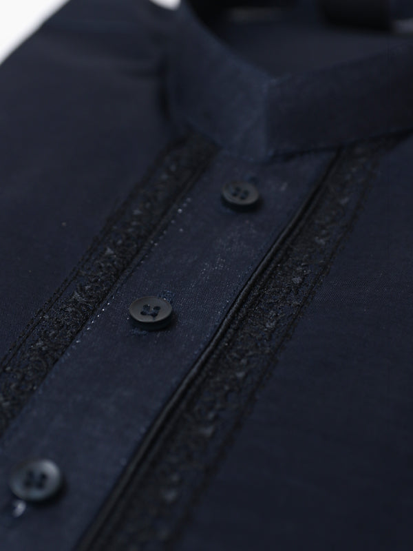 100% Premium Cotton Kurta Sherwani Collar for Men Navy Blue
