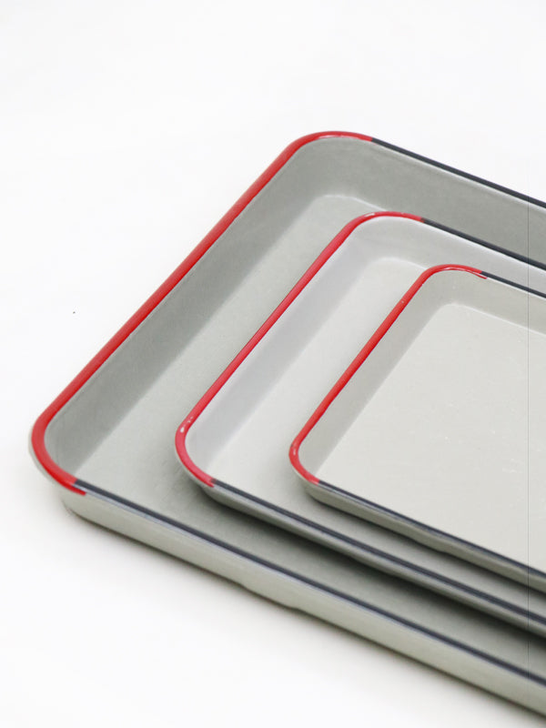 Plastic Rectangle Shape Serving Tray 3 Sizes Set Gray