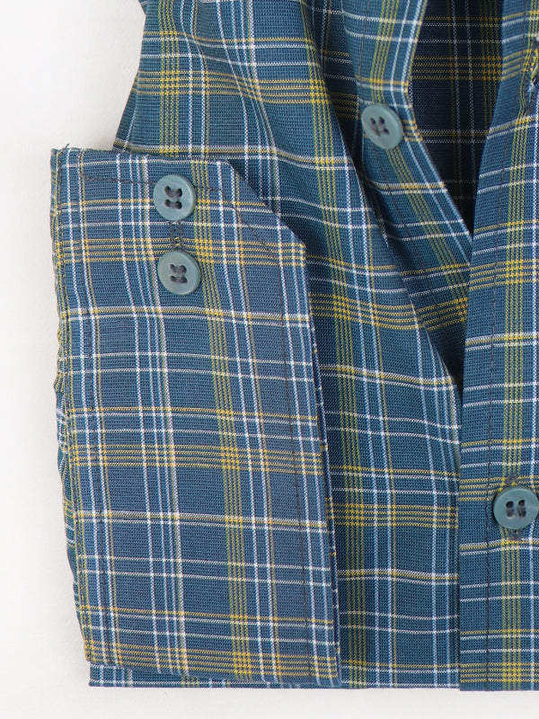 MFS19 AZ Men's Formal Dress Shirt Blue Check