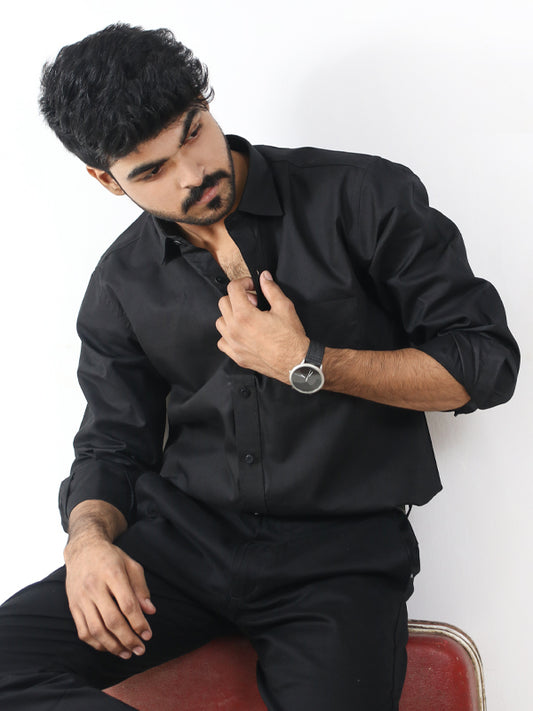 Men's Formal Dress Shirt Plain Black MFS365