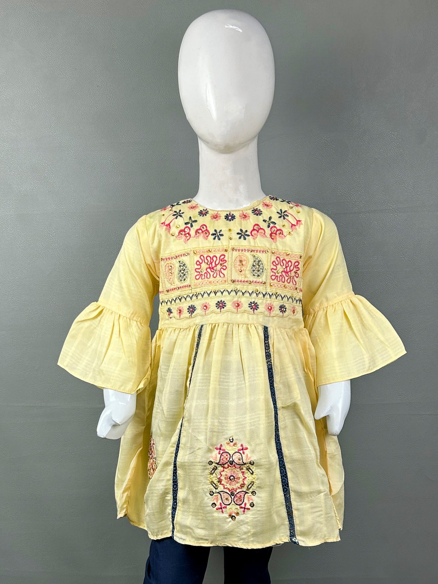 2Yr - 8Yrs Light Yellow Embroidered Suit For Girls RZ GS199