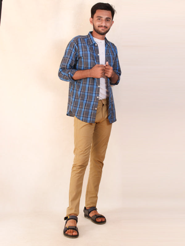 MCS03 AZ Men's Cotton Casual Shirt Grey Checks