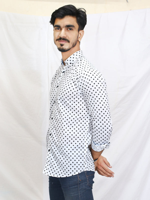 UM Men's Printed Casual Shirt Polka Dot White