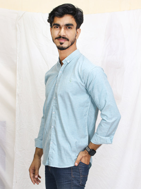 Men's Chambray Casual Shirt Light Ferozi