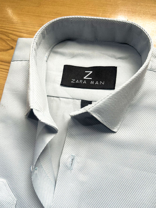 MFS723 Silver Grey Textured Formal Dress Shirt For Men