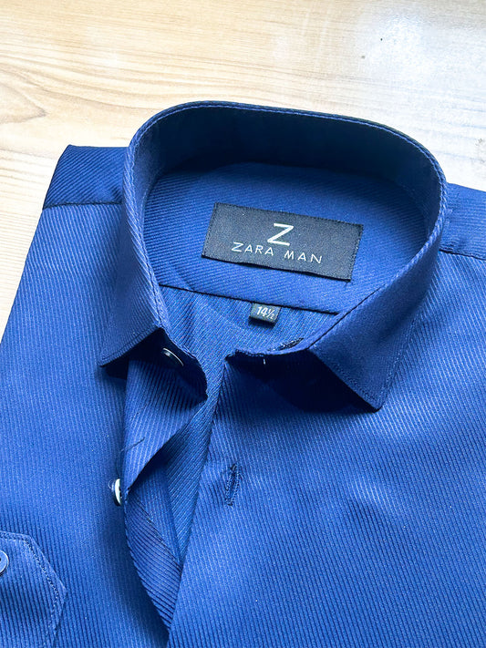 MFS724 Navy Blue Textured Formal Dress Shirt For Men