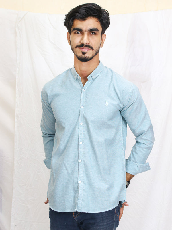 Men's Chambray Casual Shirt Light Ferozi