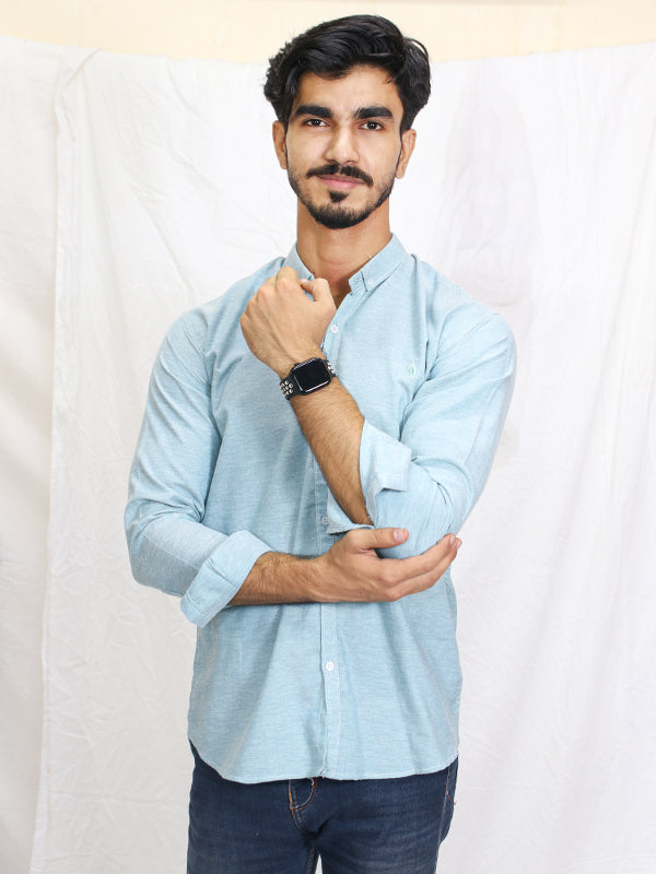 Men's Chambray Casual Shirt Light Ferozi
