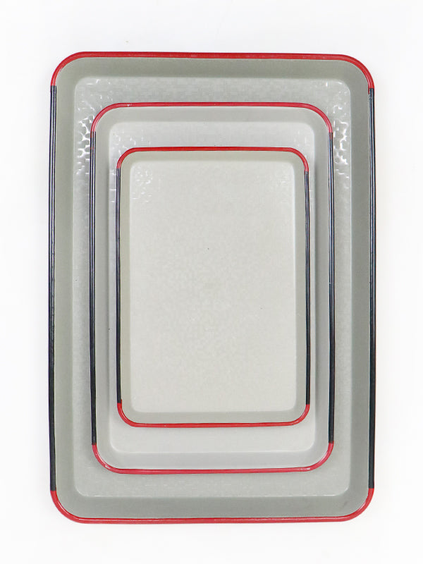 Plastic Rectangle Shape Serving Tray 3 Sizes Set Gray