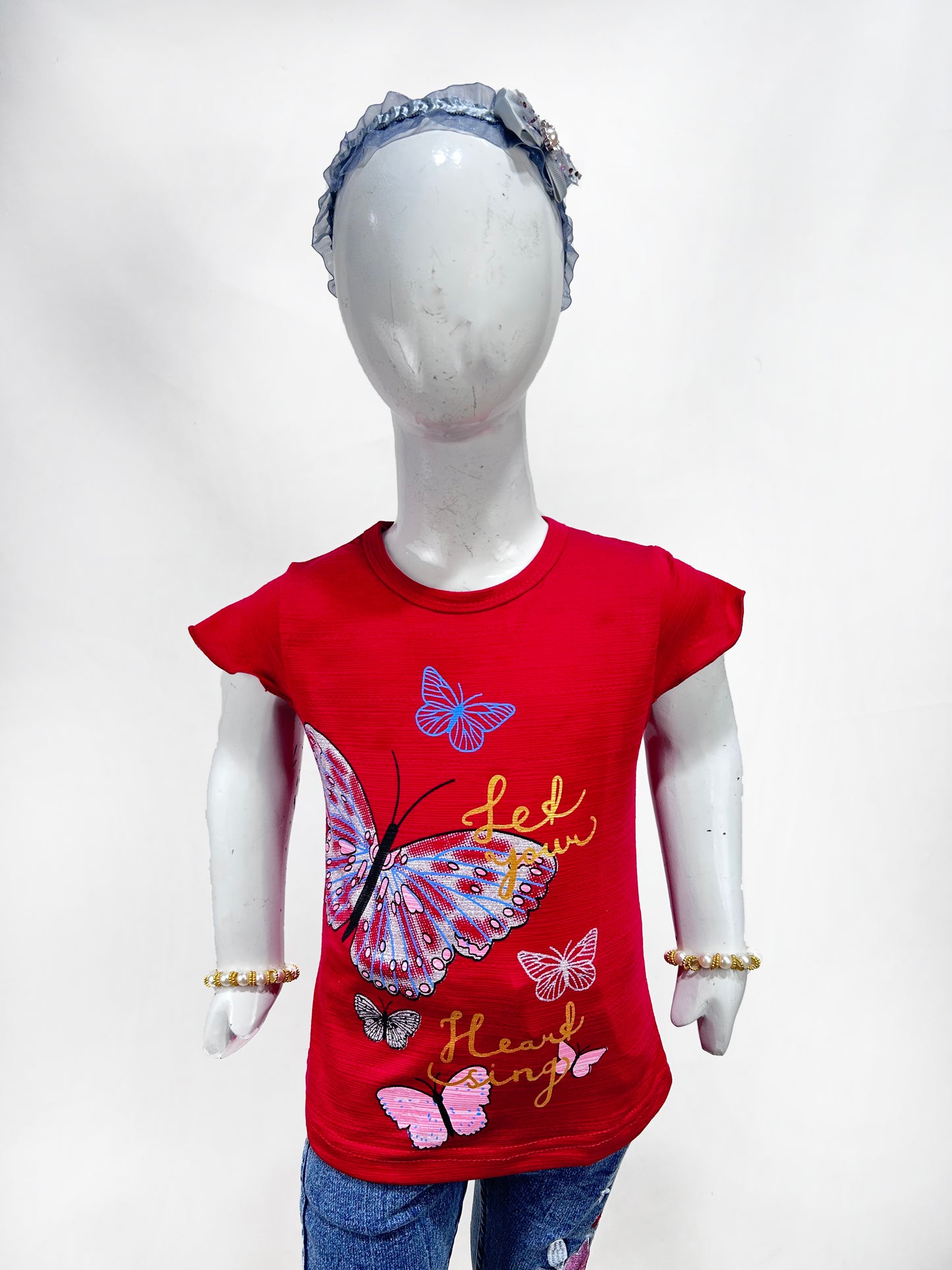 2.5Yrs - 7Yrs SK Betterfly Red T-Shirt For Girls GTS67