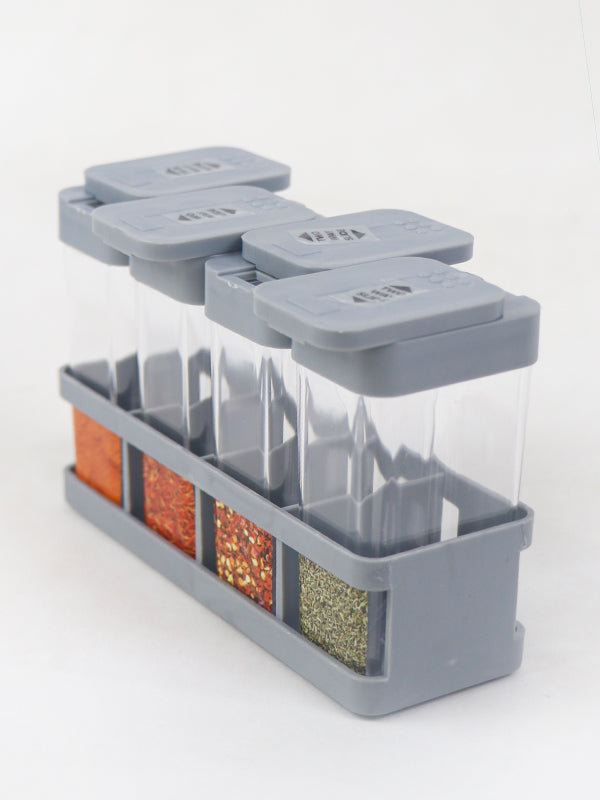 Novel Herb and Spice Rack with 4 Plastic Jar Bottles Grey