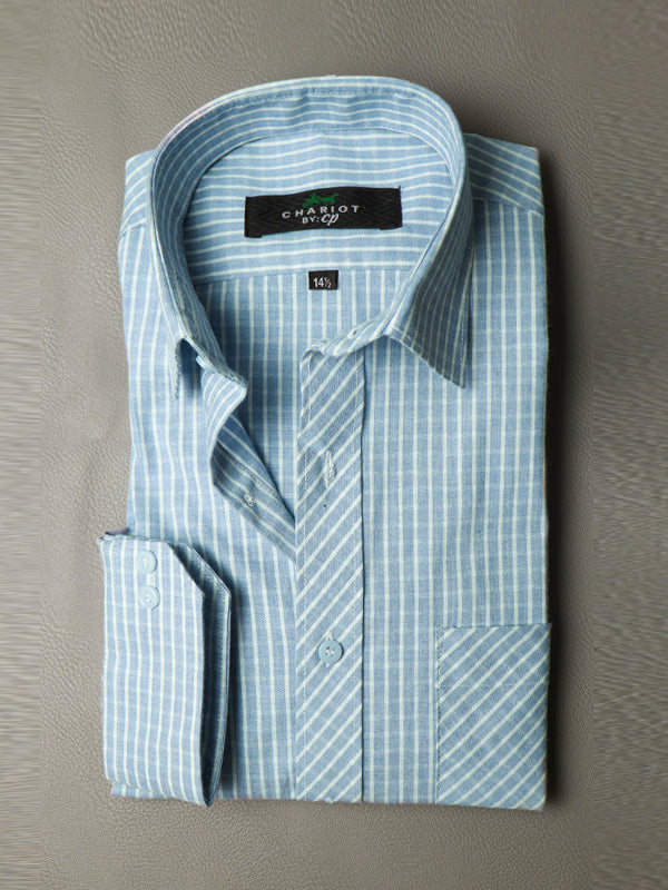 MFS04 Men's Formal Dress Shirt Light Blue Checks