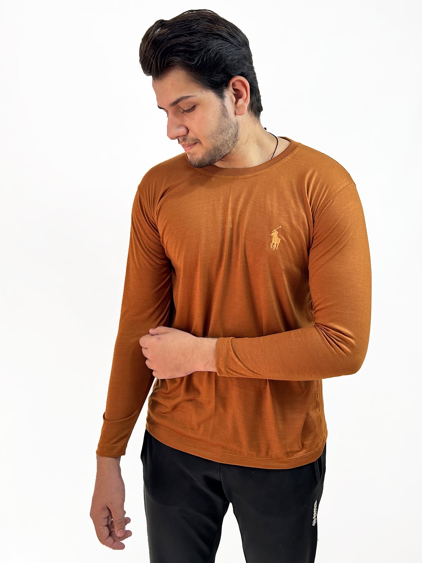 Brown Plain Full Sleeves T-Shirt For Men MG MTS95