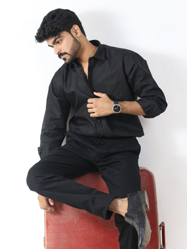 Men's Formal Dress Shirt Plain Black MFS365