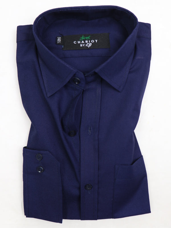 Z Men's Plain Chambray Formal Dress Shirt Dark Blue