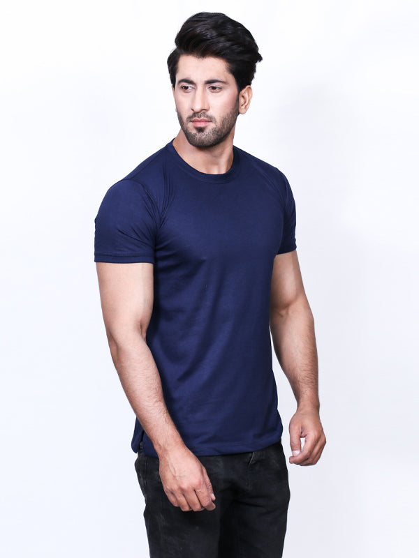 M Men's Plain Crew Neck T-Shirt Navy Blue