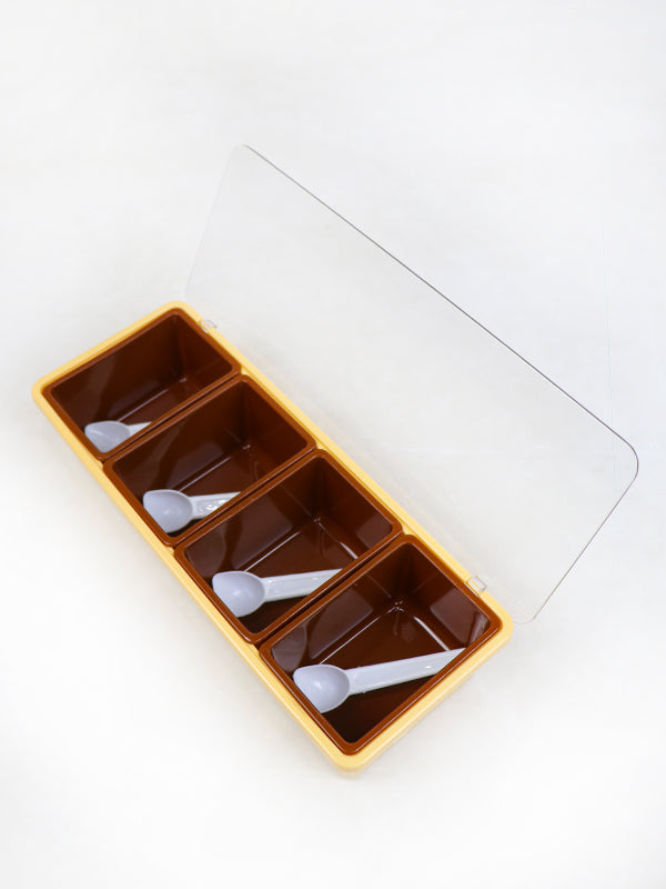 Set of 4 Spices Box with Tray & Spoons Beige
