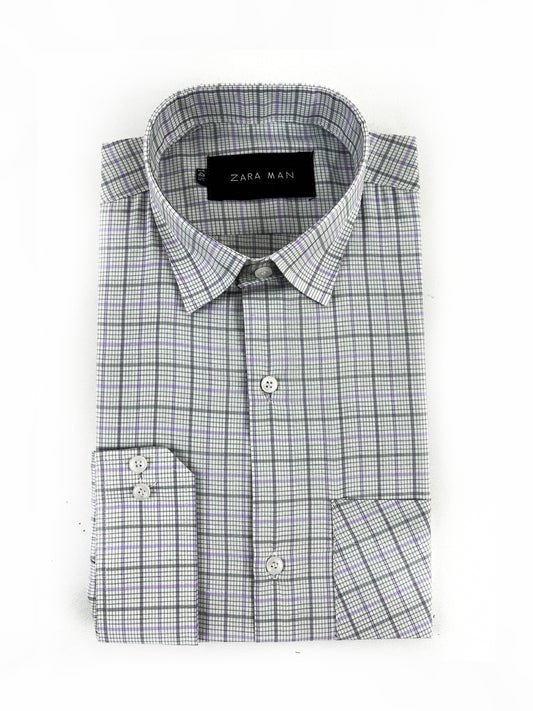Light Purple Checks Formal Dress Shirt For Men MFS340