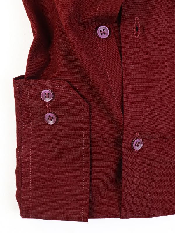 Z Men's Plain Chambray Formal Dress Shirt Dark Maroon
