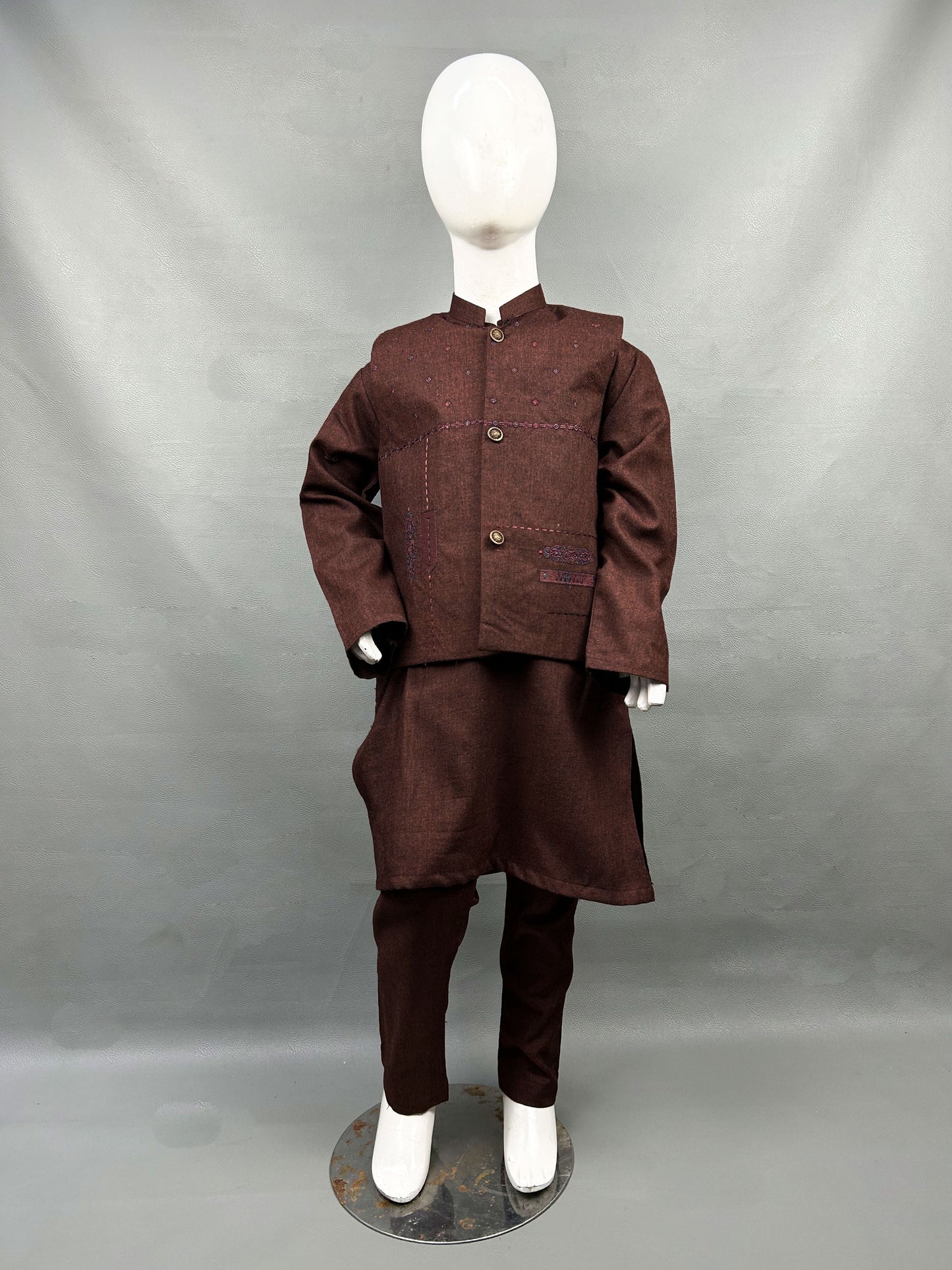 5Yrs - 11Yrs Maroon Kurta Pajama with Waistcoat For Boys AM BKS79