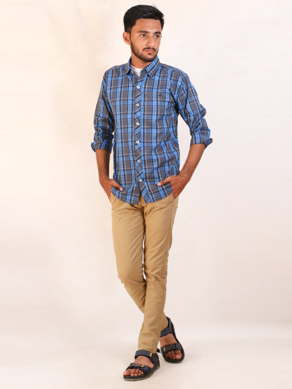 MCS03 AZ Men's Cotton Casual Shirt Grey Checks