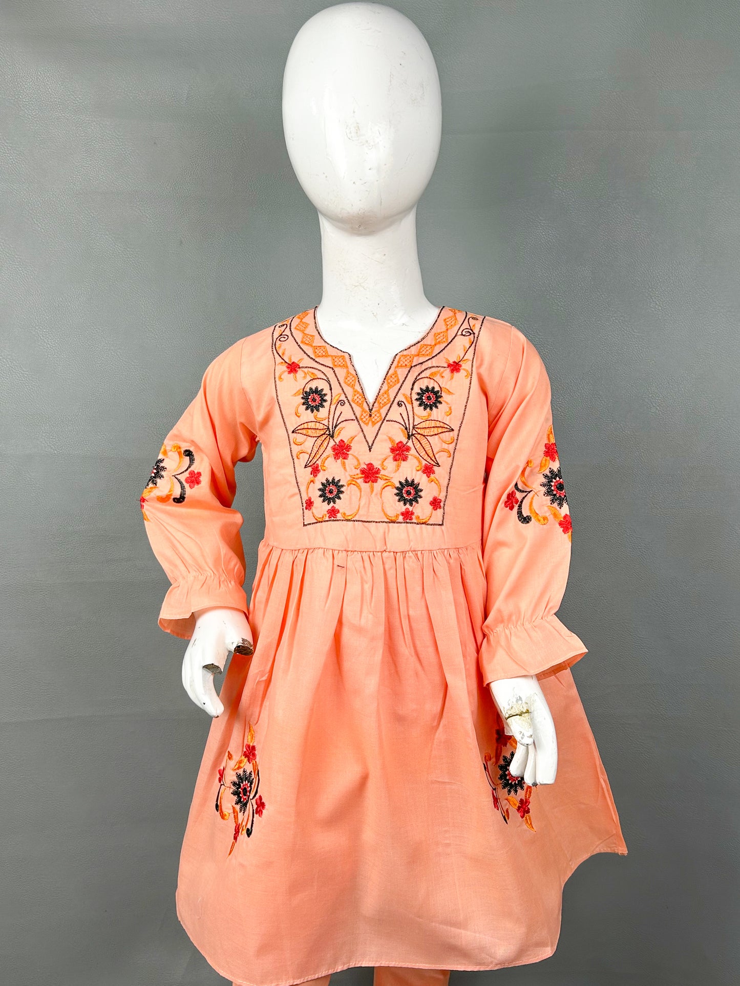 5Yr - 12Yrs Light Orange Embroidered Suit For Girls RZ GS128