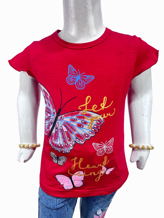 2.5Yrs - 7Yrs SK Betterfly Red T-Shirt For Girls  GTS67