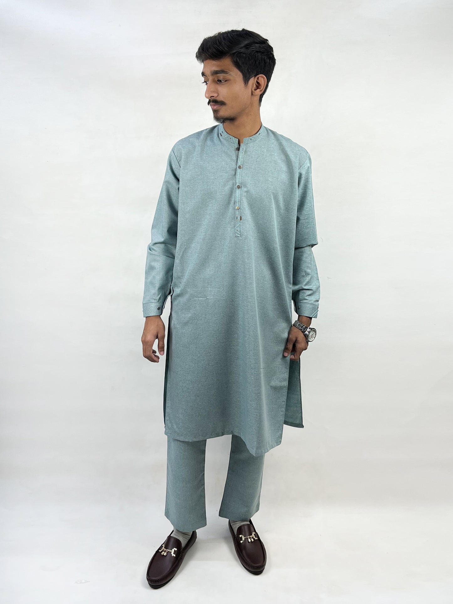 15Yrs - 17Yrs Light Blue Kurta Pajama Suit For Boys AM BKS85