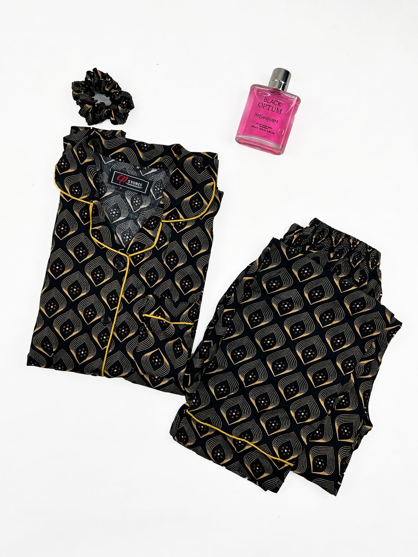 Black Linen Printed Night Suit For Women WNS28