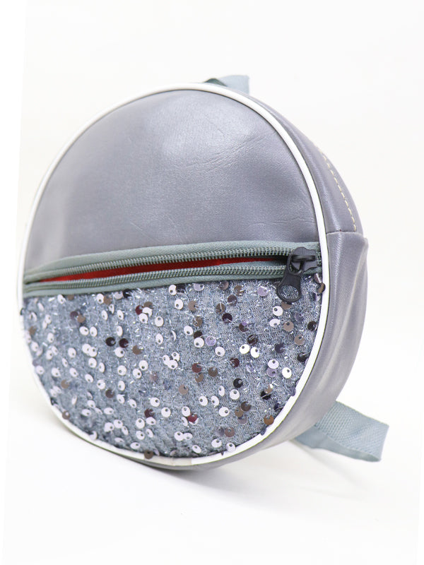 Fancy Round Glitter Bag for Girls Gray
