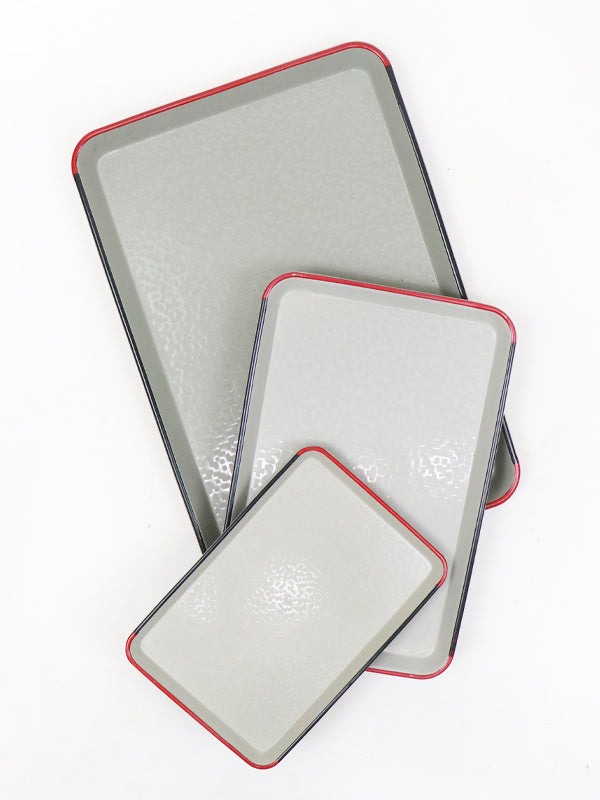Plastic Rectangle Shape Serving Tray 3 Sizes Set Gray