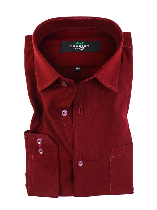 Z Men's Plain Chambray Formal Dress Shirt Dark Maroon MFS378