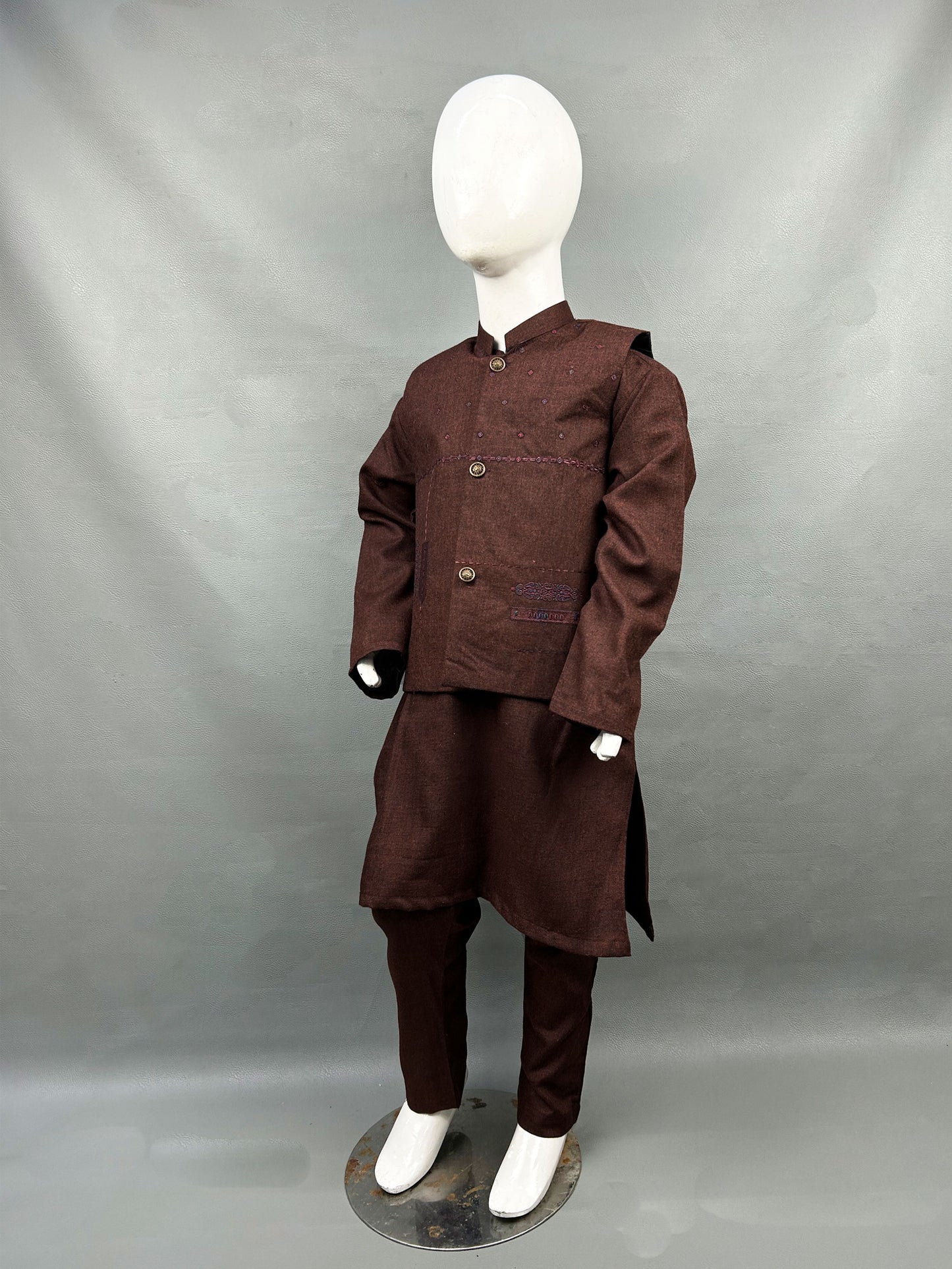 5Yrs - 11Yrs Maroon Kurta Pajama with Waistcoat For Boys AM BKS79